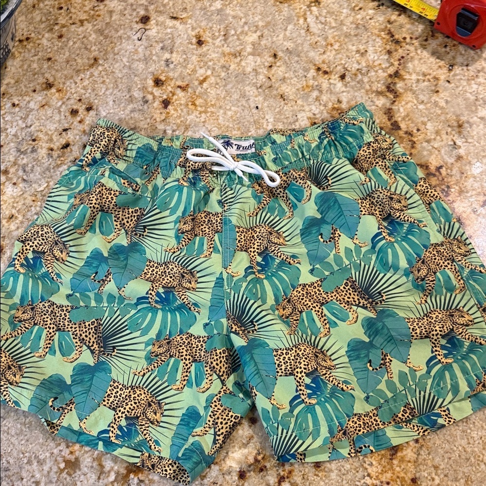Trunks surf and swim Green Leopard Print Men's swim shorts size L